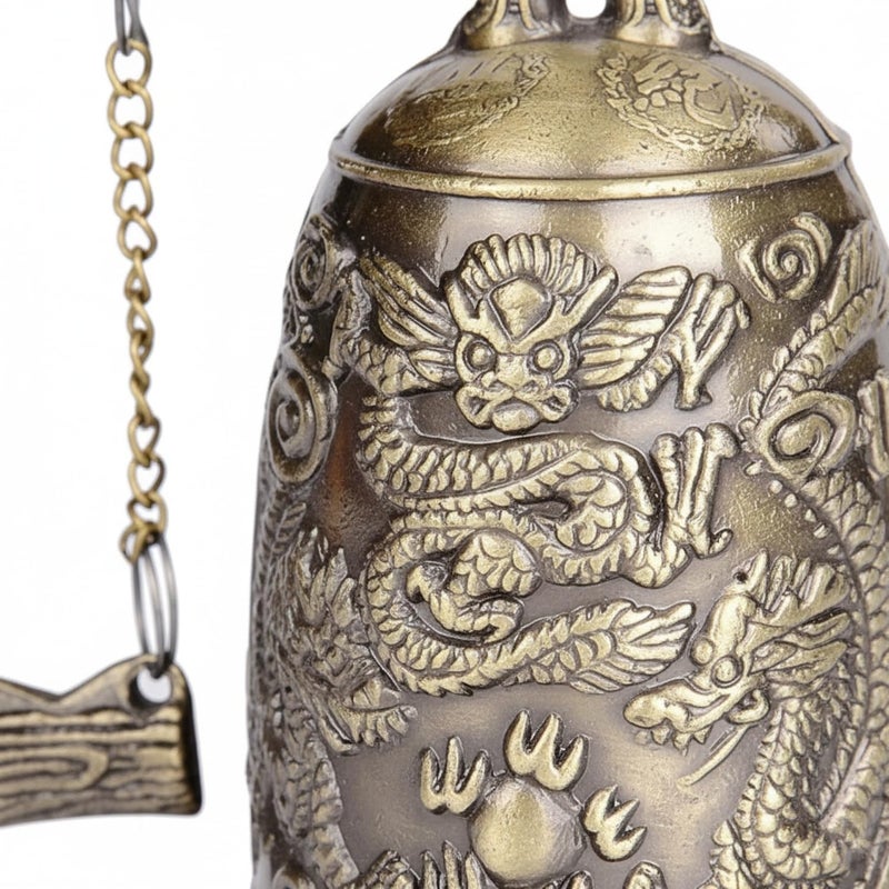I-MART Asian Oriental Brass Gong with Dragon Stand Mini Gong Meditation Bell for Japanese Desk Accessories Tibetan Bells and Dragon Symbol Zen Art Accent - Image 3